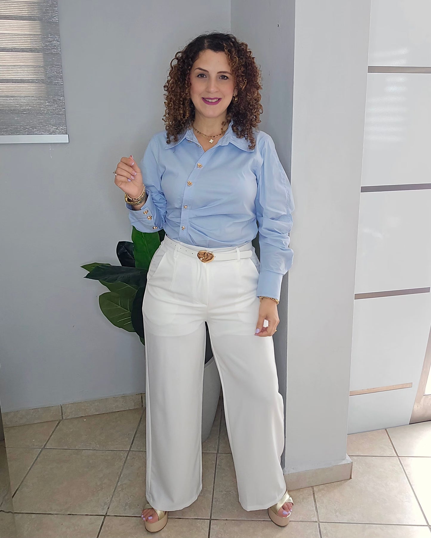 Sky gold button blouse