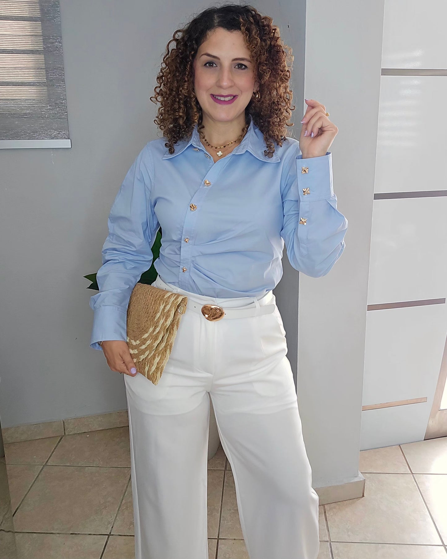 Sky gold button blouse
