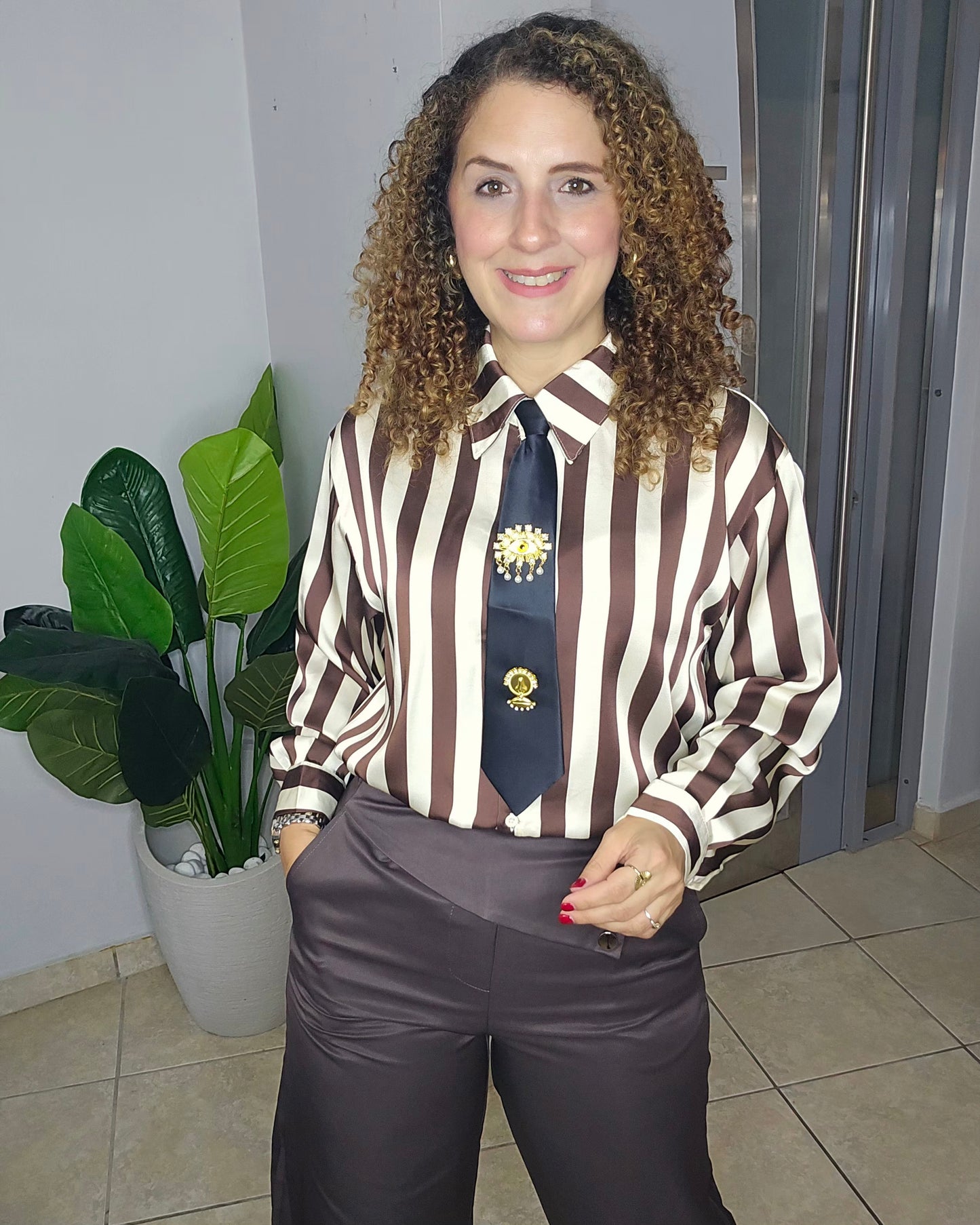 Olivia Striped Tie Blouse