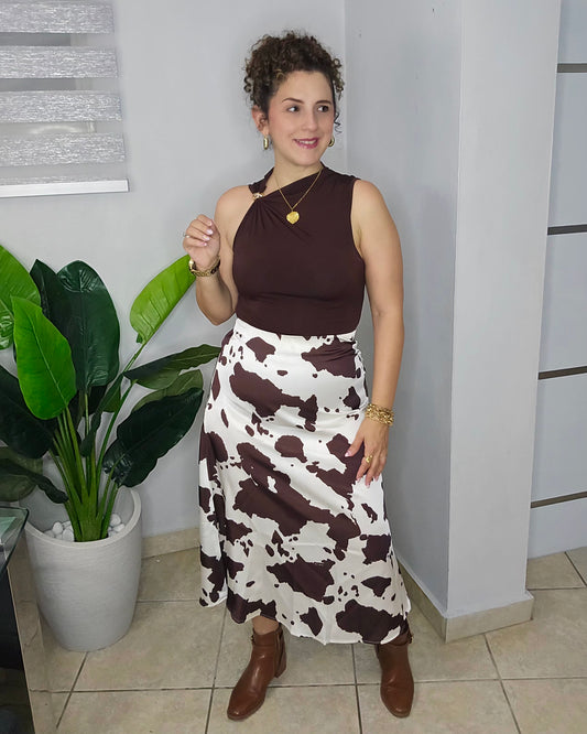 Cow print midi skirt