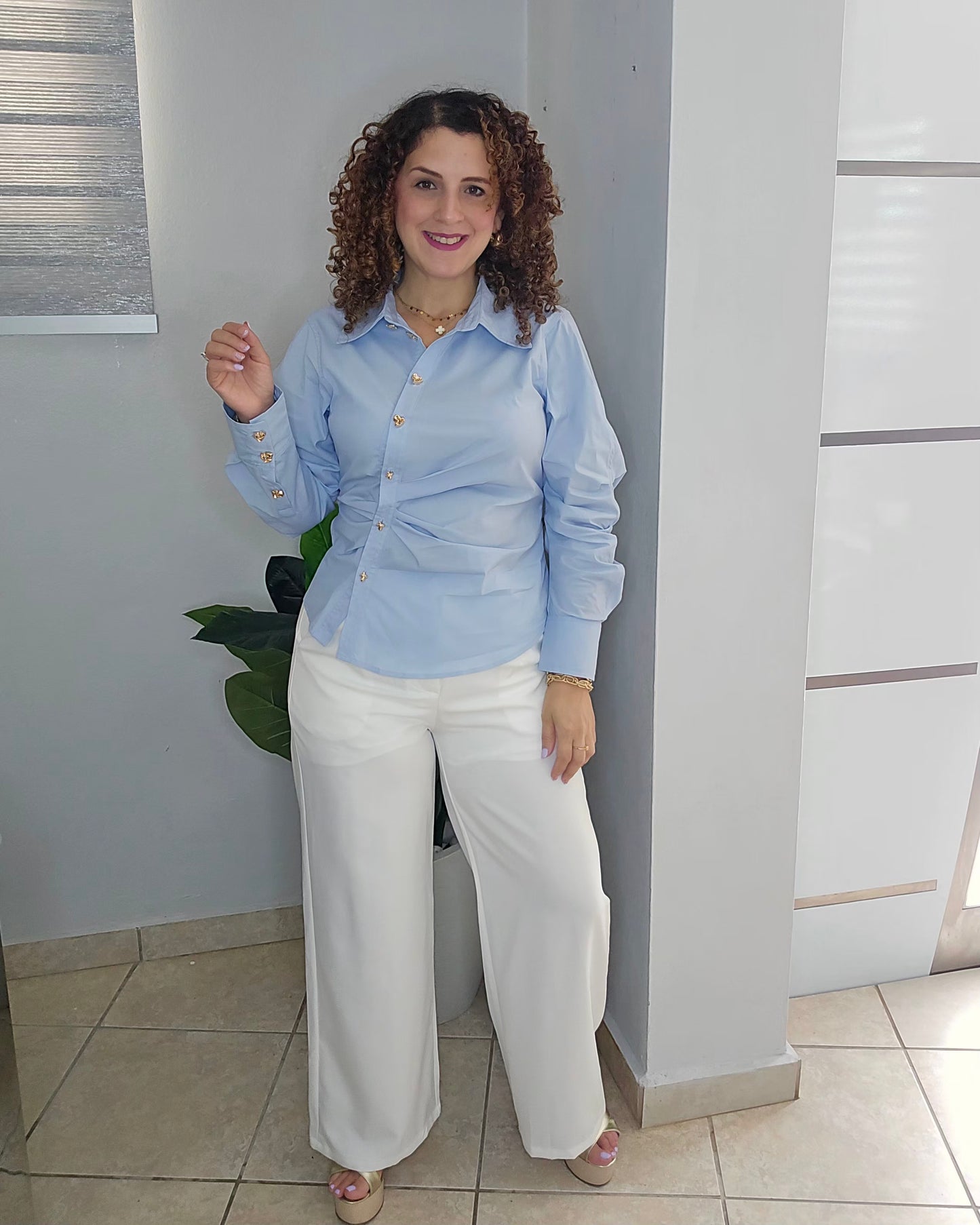 Sky gold button blouse