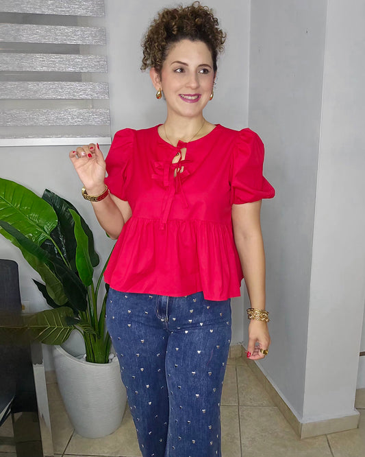 Sweet bow ruby blouse
