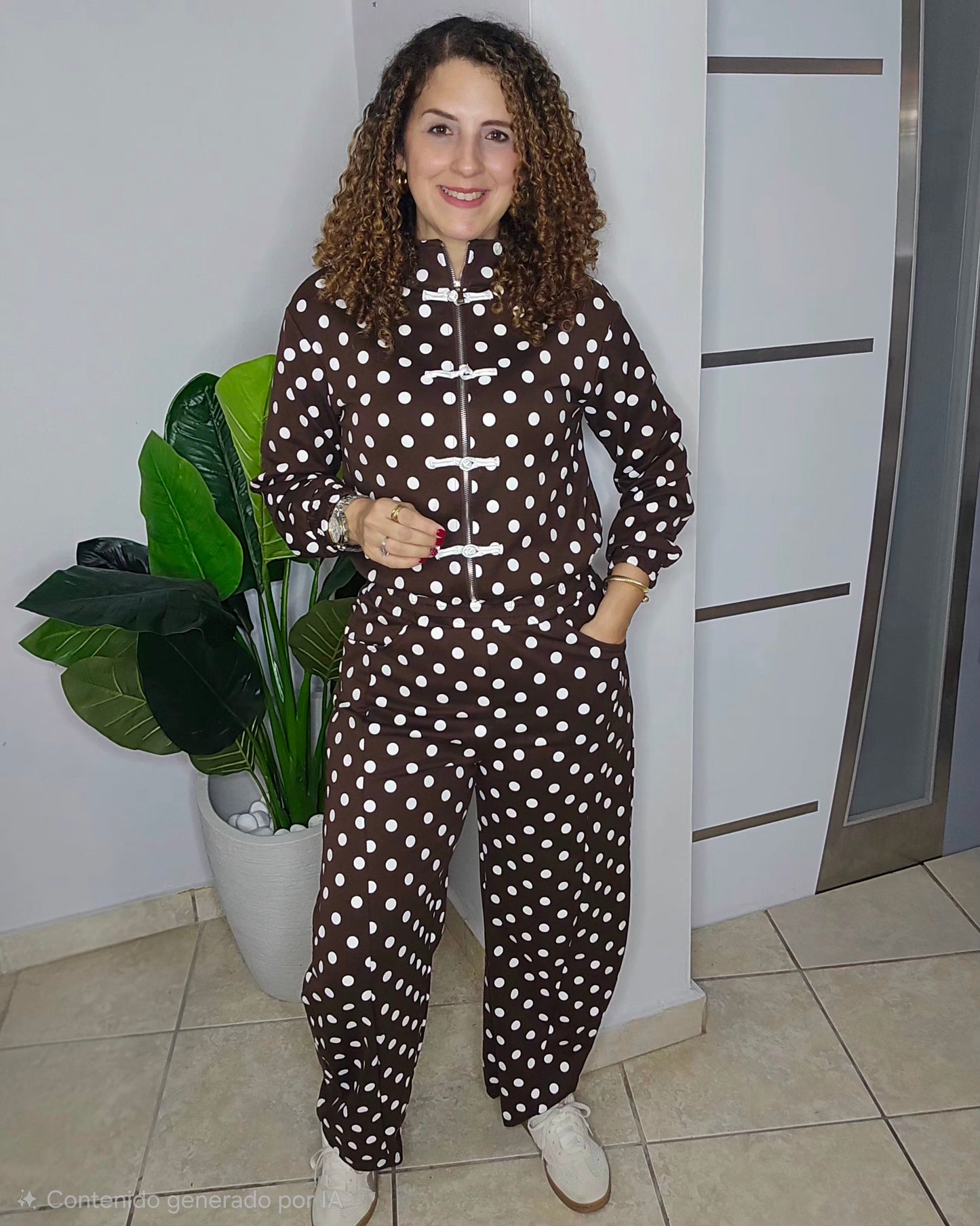Mila Knot Clouser Polka Dot Set in Brown