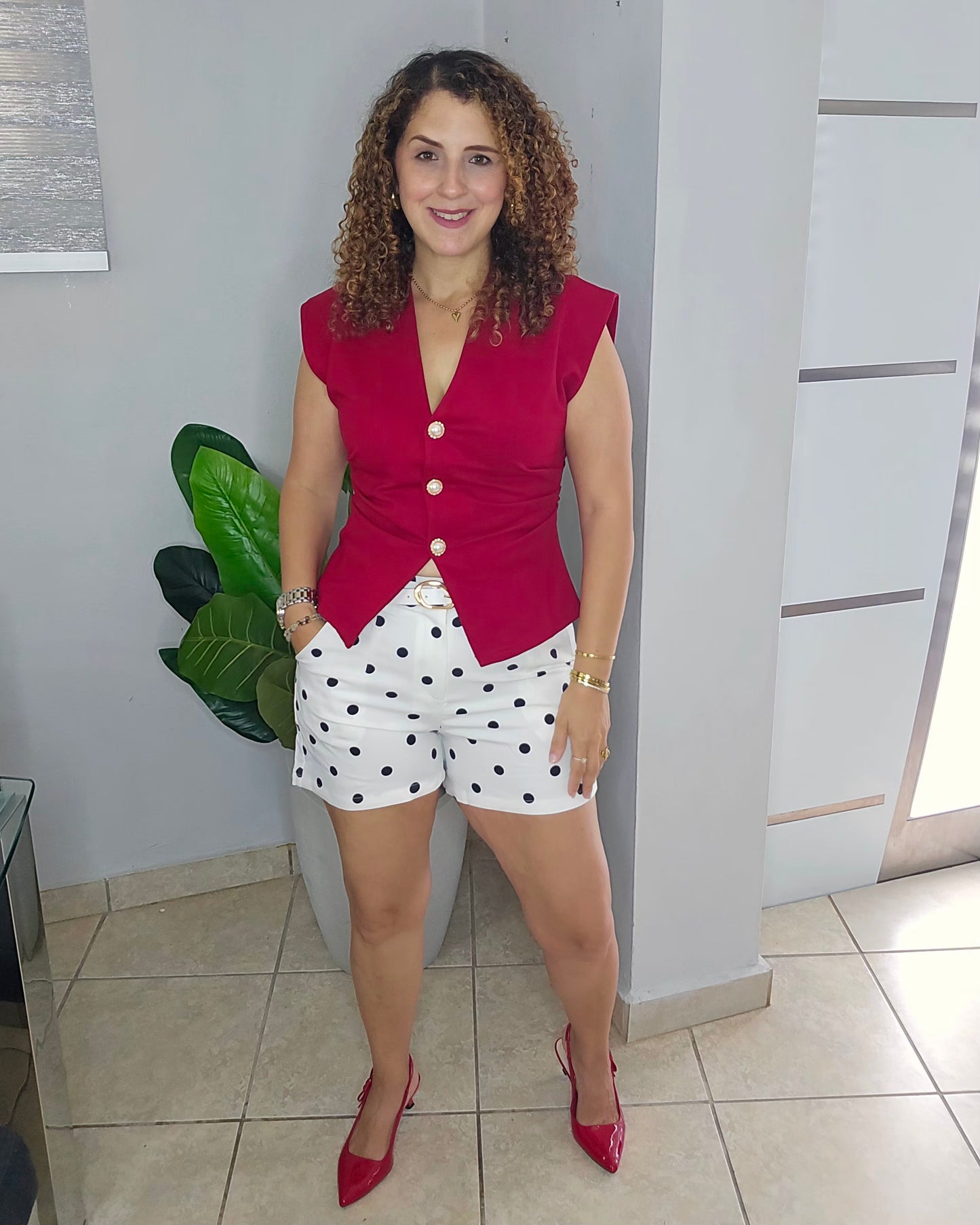 Ivory Dot Belted Short