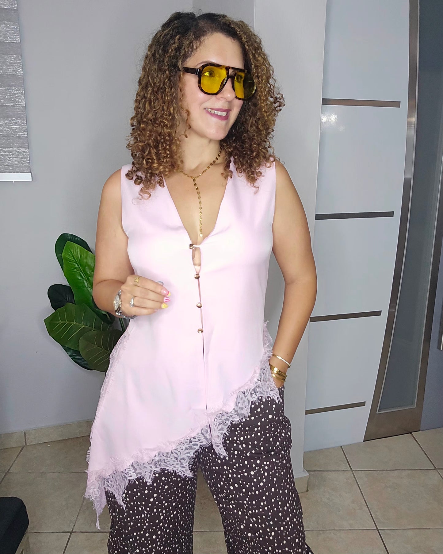 Blush Asymmetrical Lace Blouse