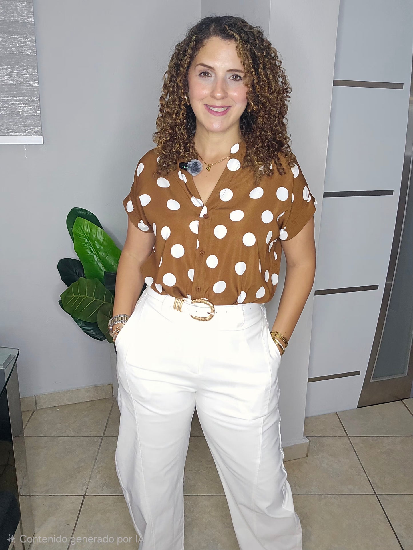 Chic Dot Blouse-Mocha