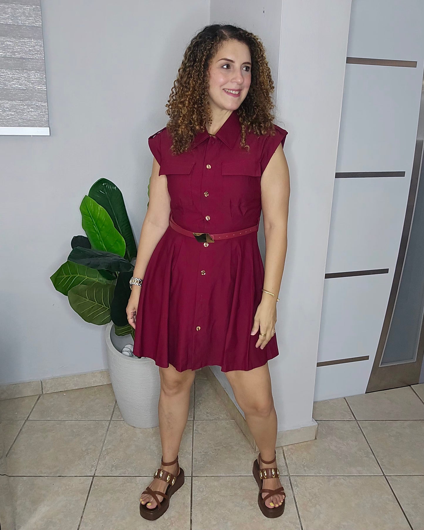 Camelias Belted Mini Dress