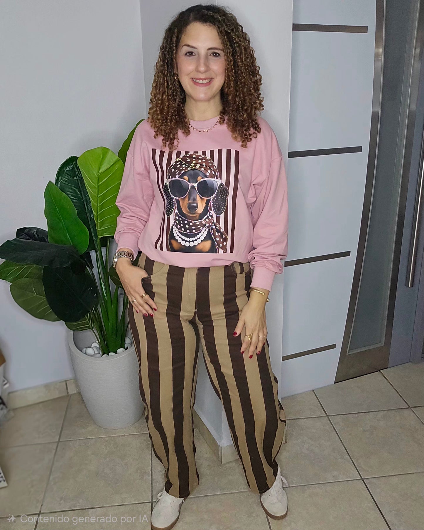 Amaia Stripe Barrel Pant in Brown