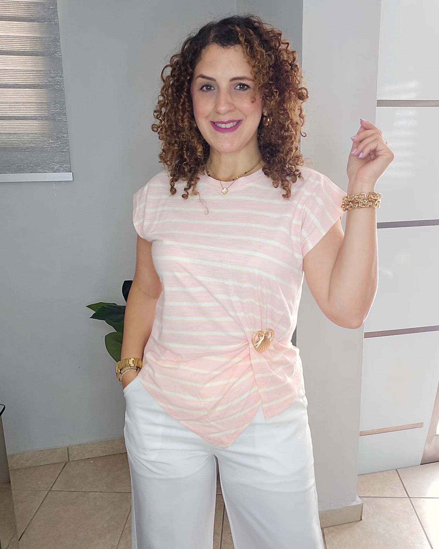 Pink heart pinstripe top