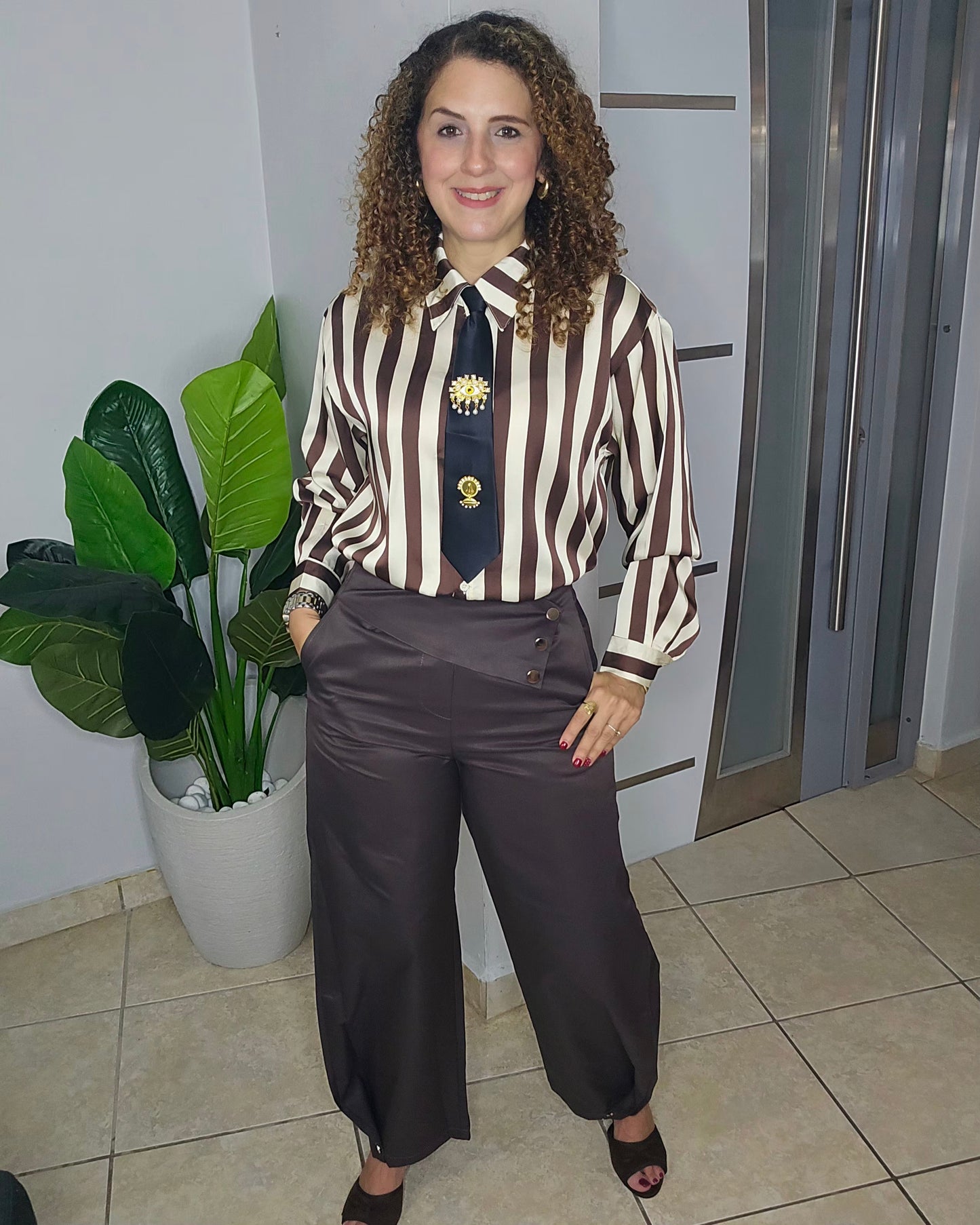 Olivia Striped Tie Blouse