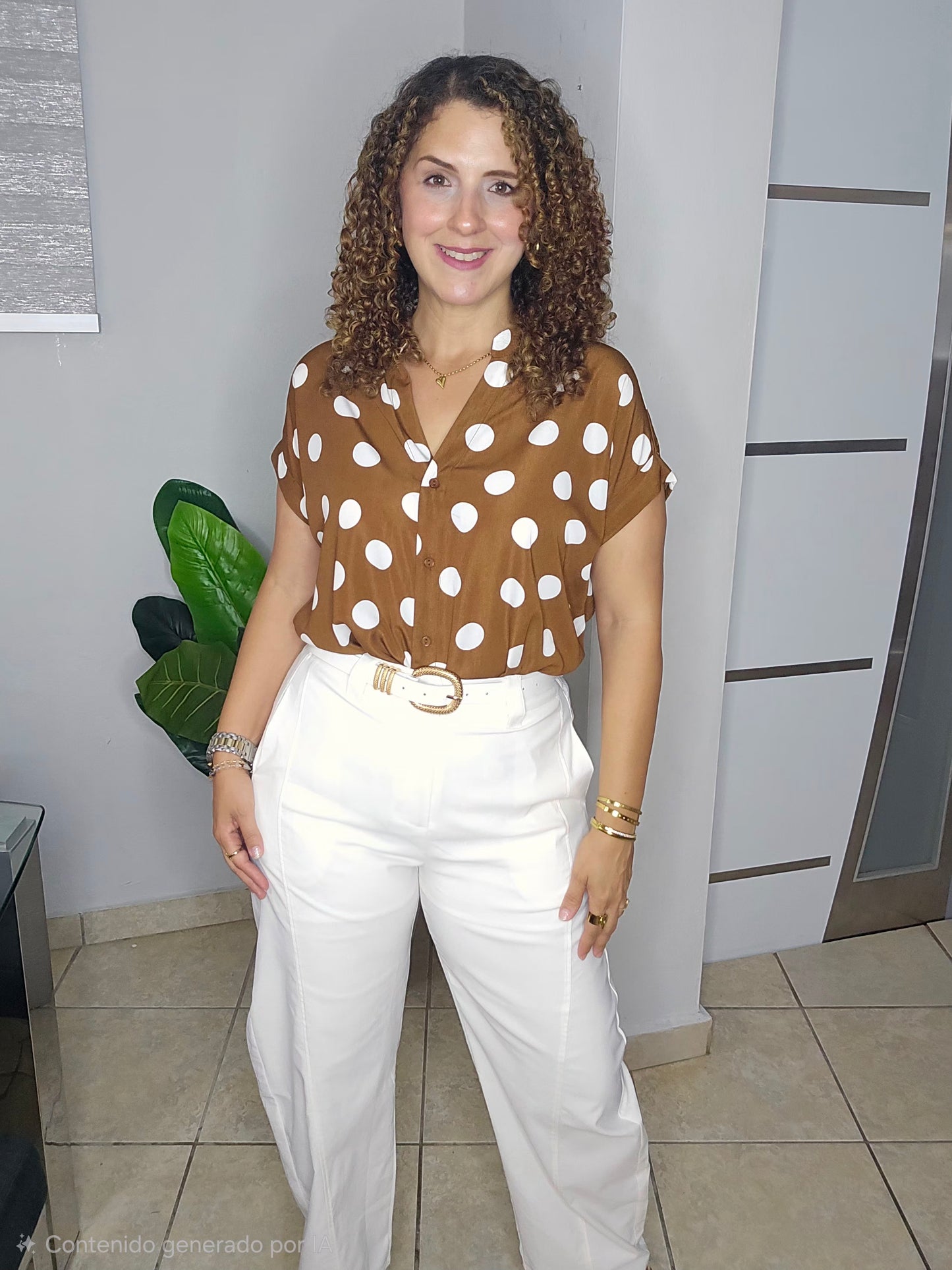 Chic Dot Blouse-Mocha
