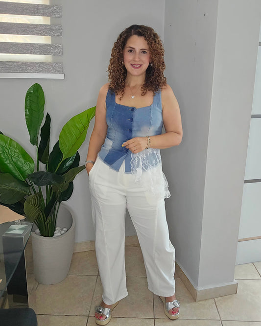 Denim & Lace Top