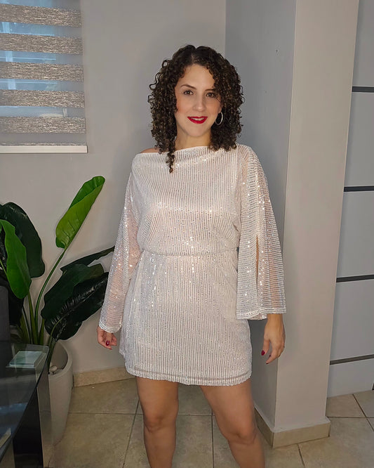 Sequin off shoulder mini dress