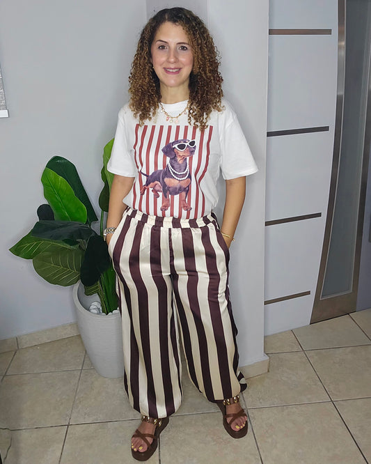 Vertical Striped Jogger Pant in Brown
