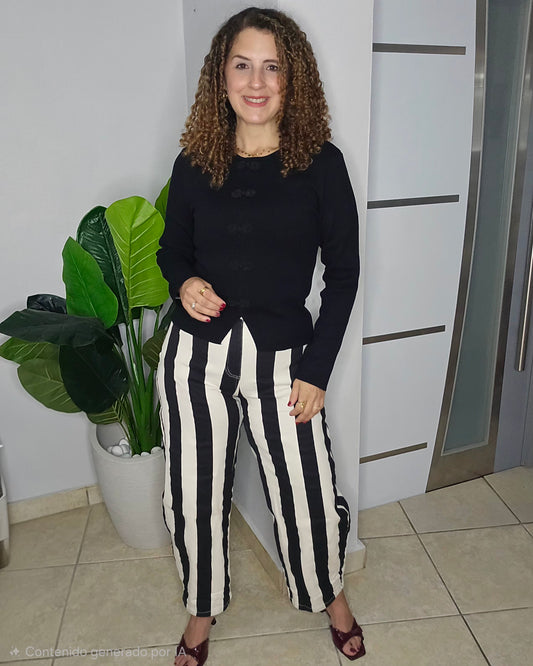 Amaia Strip Barrel Pant in Black