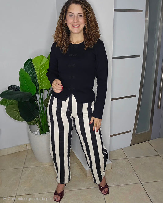 Amaia Strip Barrel Pant in Black