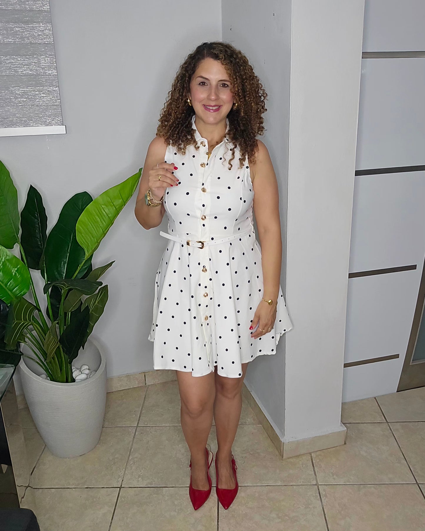Polka Dota Belted Mini Dress
