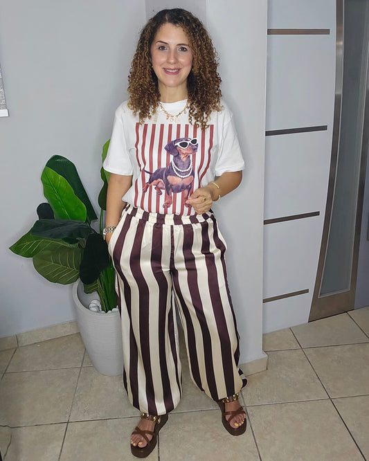 Vertical Striped Jogger Pant in Brown