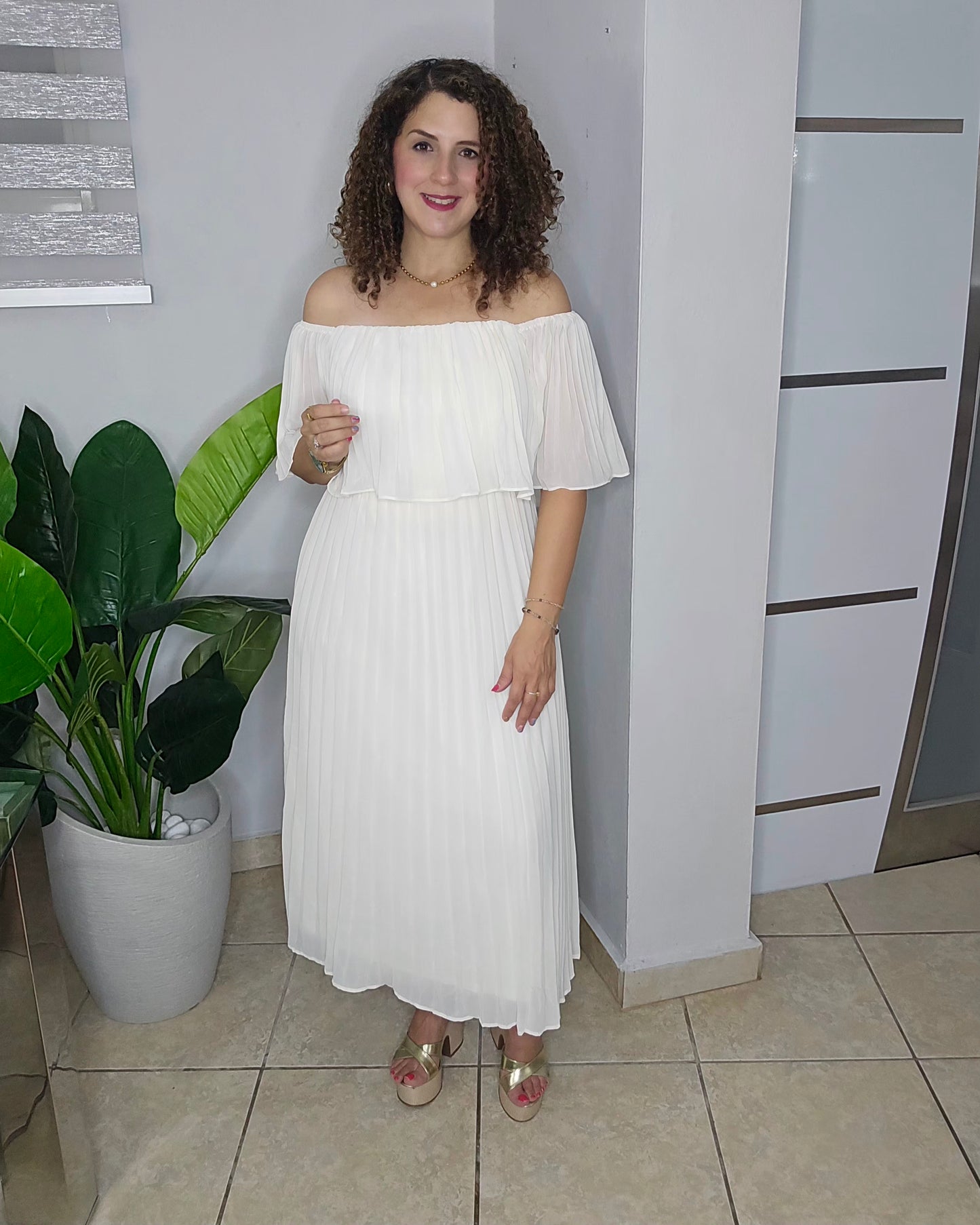 Ivory Breeze Off Shoulder Maxi Dress