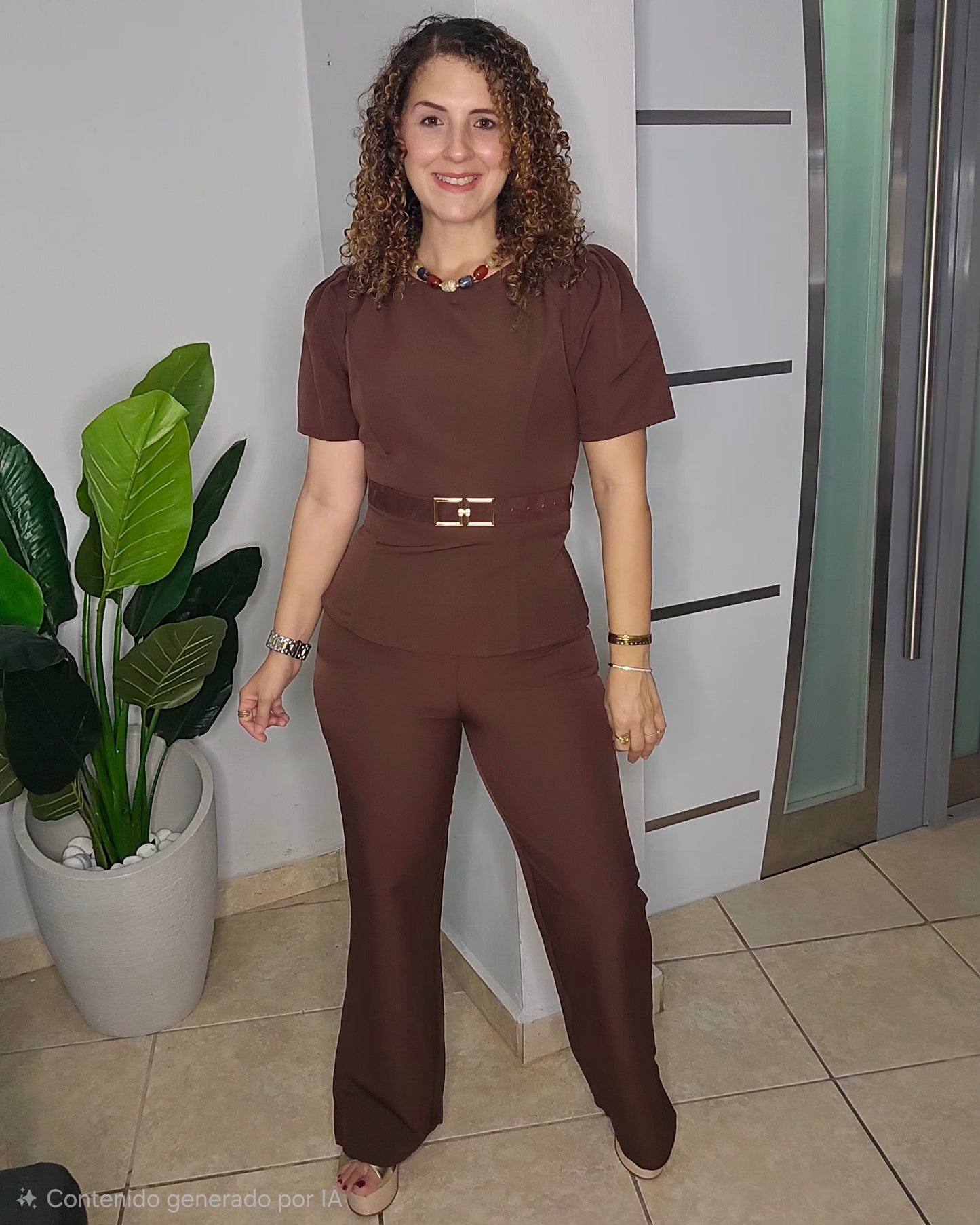 Luciana Belted Set in Brown.